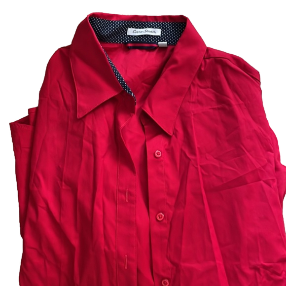 red cotton long sleeve button down shirt French cuffs women’s XXL New - Picture 6 of 9